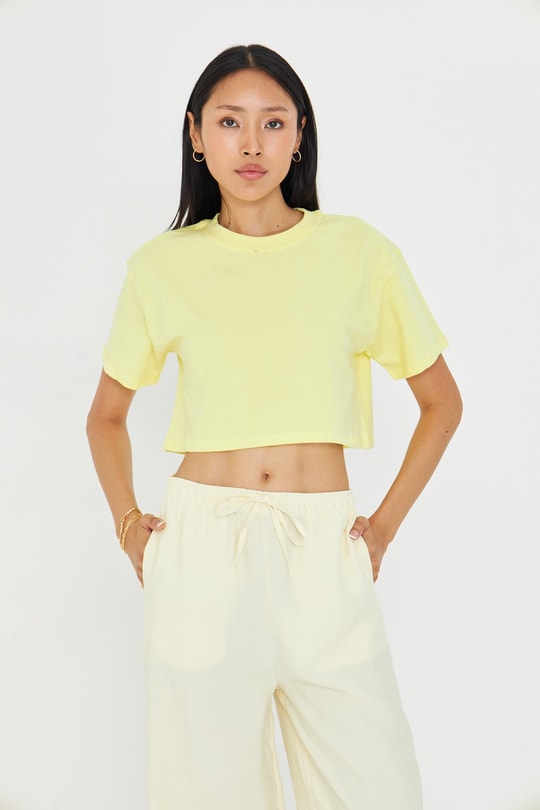 Bisiklet Yaka Crop Tişört