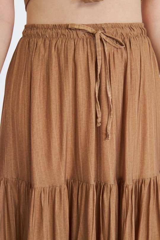 Çizgili Fırfırlı Uzun Etek