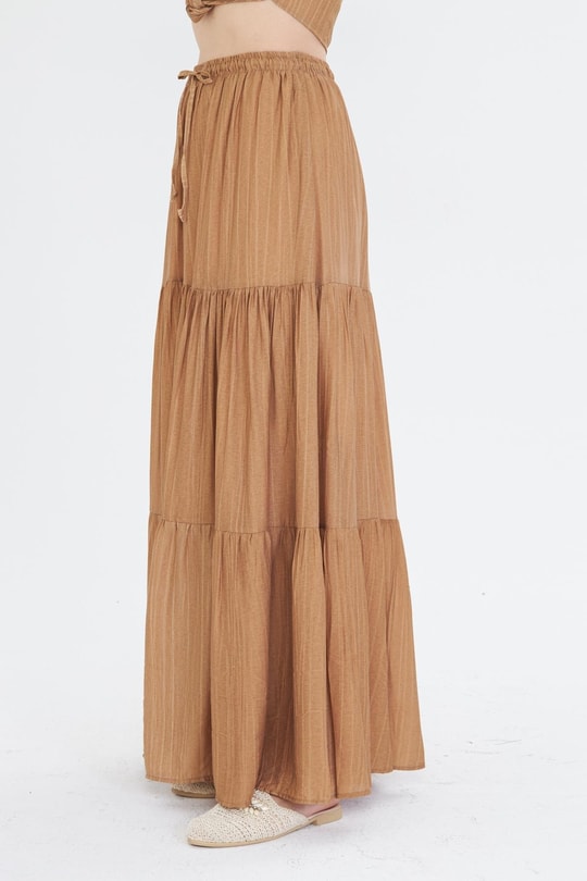 Çizgili Fırfırlı Uzun Etek