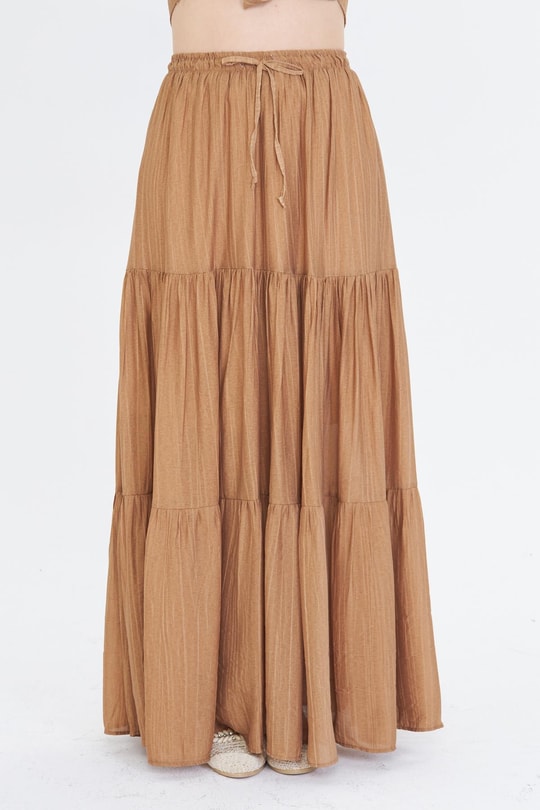 Çizgili Fırfırlı Uzun Etek