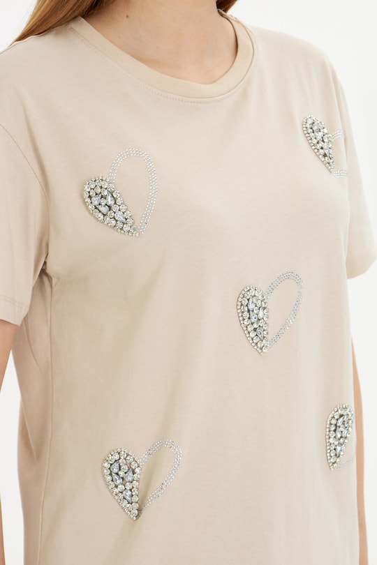 Kalpli Taş İşlemeli T-Shirt