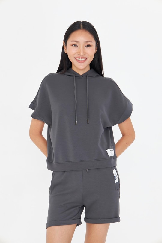 Kapüşonlu Kısa Kol Modal Sweatshirt