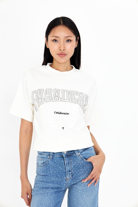 Pasadena Taşlı Nakışlı Bambu T-Shirt