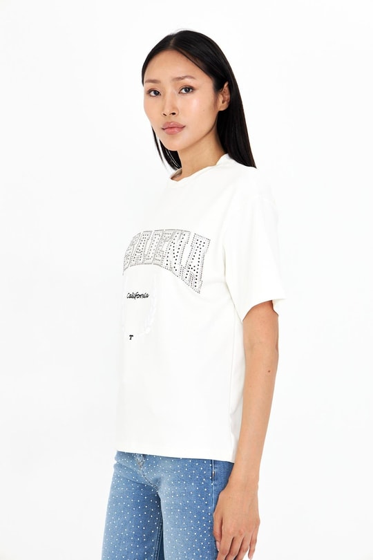 Pasadena Taşlı Nakışlı Bambu T-Shirt