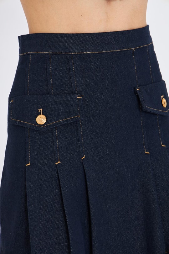 Pileli Denim Etek
