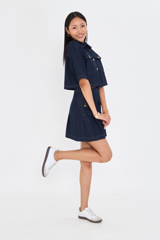 Pileli Denim Etek