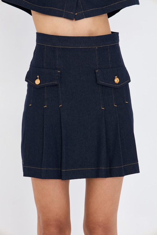 Pileli Denim Etek