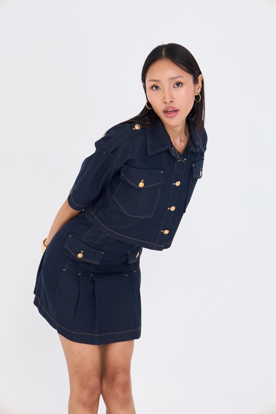 Pileli Denim Etek