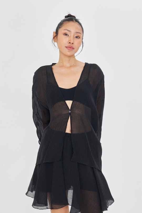 Tek Düğmeli Kırışık Kimono