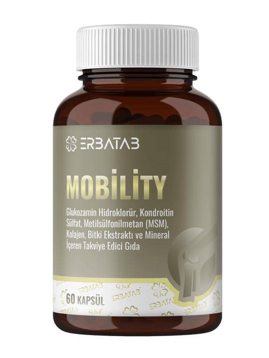 ERBATAB Mobility – Glukozamin, Kondroitin MSM, Kolajen, Boswellia ve Mineral İçeren Takviye Edici Gıda – 60 Kapsül