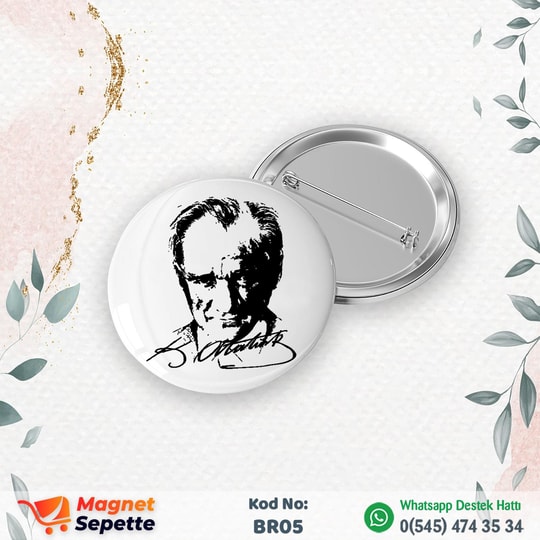 Atatürk Silüetli İmzalı Buton Rozet