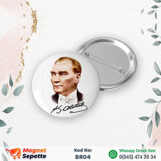 Atatürklü İmzalı Buton Rozet