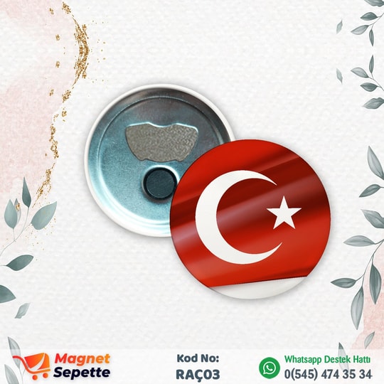 Ay Yıldızlı Türk Bayraklı Rozet Magnet Açacak