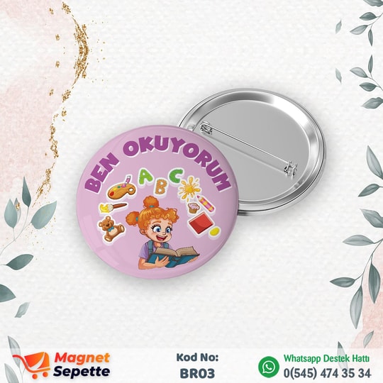 Ben Okuyorum Kız Öğrenci Buton Rozet