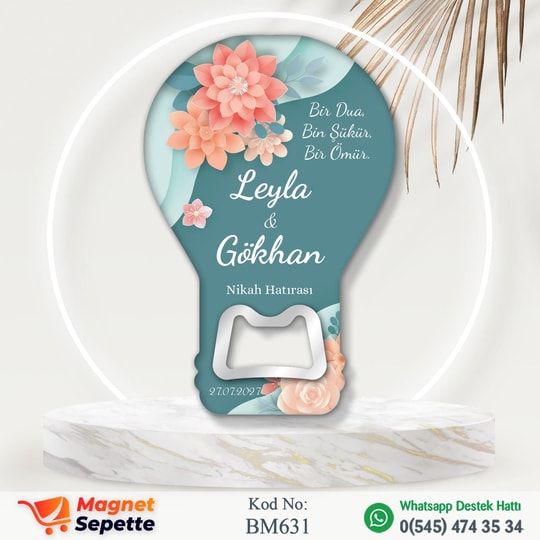 Çiçekli Balon Düğün Magnet