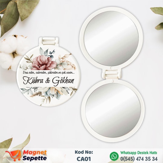 Çiçekli Düğün Cep Aynası