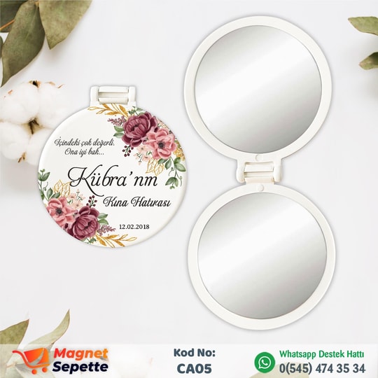 Çiçekli Kına Hatırası Cep Aynası