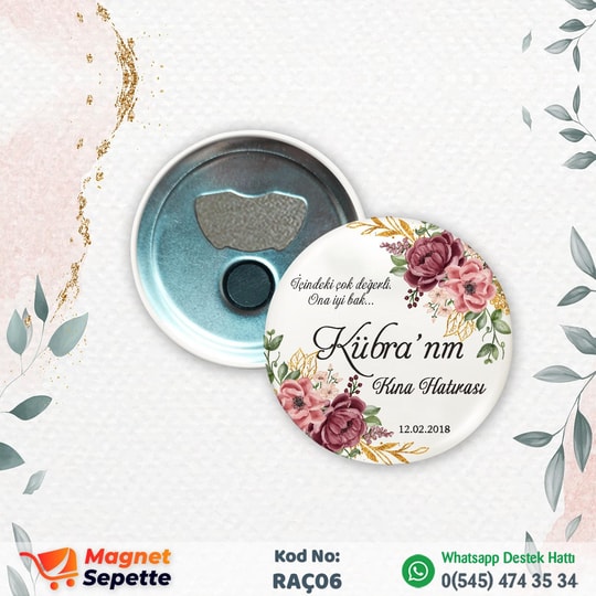 Çiçekli Kına Hatırası Rozet Magnet Açacak