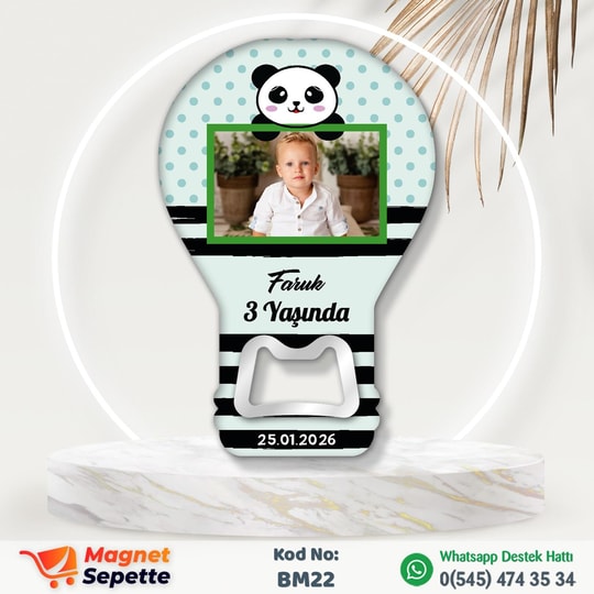 Fotoğraflı Pandalı Doğum Günü Magnet