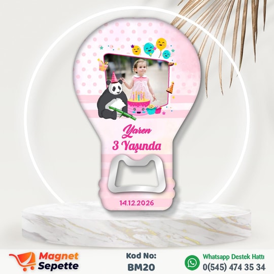 Pandalı Pembe Doğum Günü Magnet