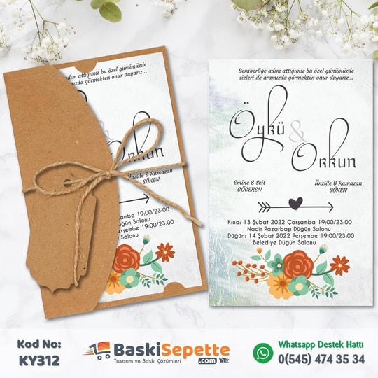 Çiçek Temalı Kraft Davetiye