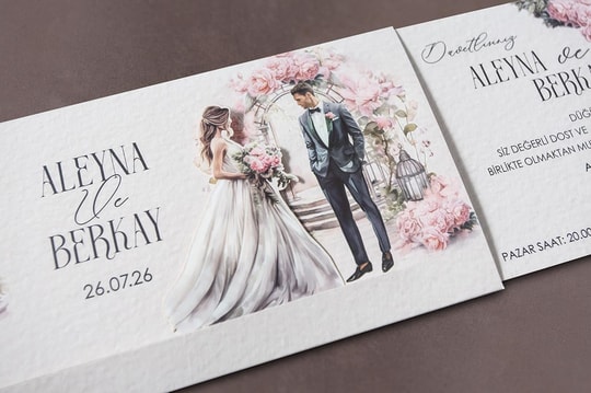 Gelin Damat Figürlü Hareketli Davetiye 1