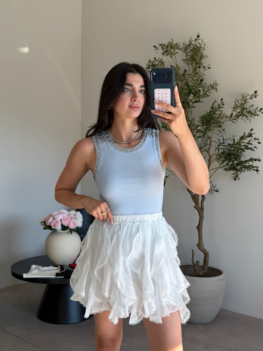 Bebe Mavisi Droplu Fitilli Bluz