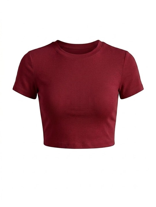 Bordo Likralı Esnek Leo Crop Tişört