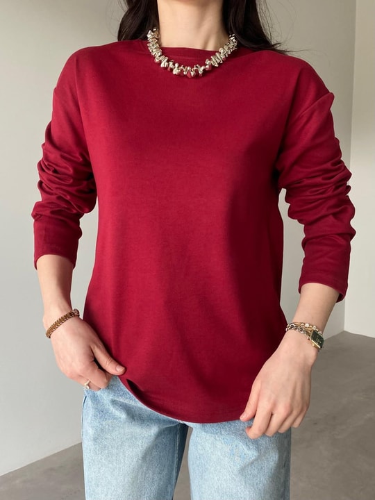 Bordo Marka Model Uzun Kol Basic Bluz