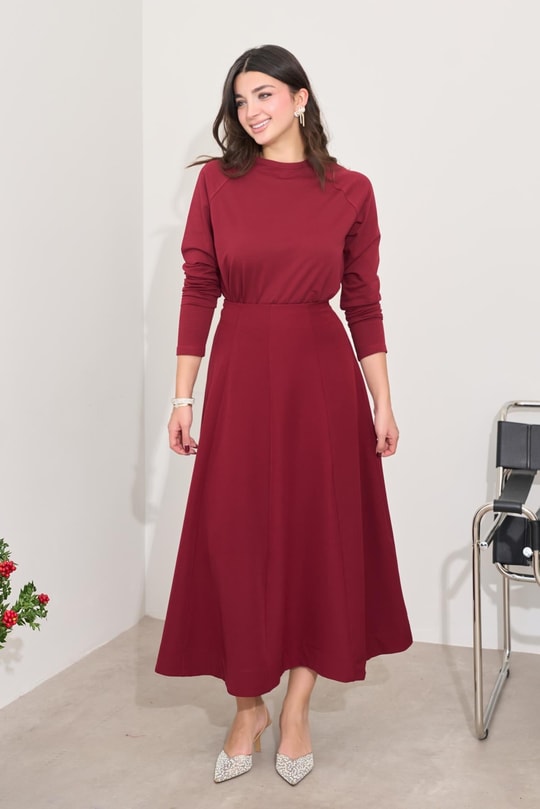Bordo Volanlı Uzun Etek