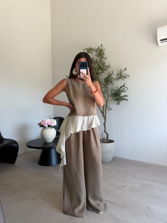 Bronz Tül Detaylı Beli Lastikli Takım