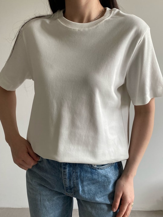 Ekru Bisiklet Yaka Babe Basic Tişört