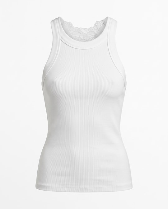 Ekru Halter Yaka Sırtı Dantelli Bluz