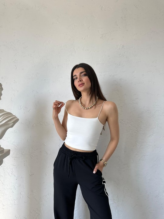 Ekru İp Askılı Kısa Crop (40 Cm)