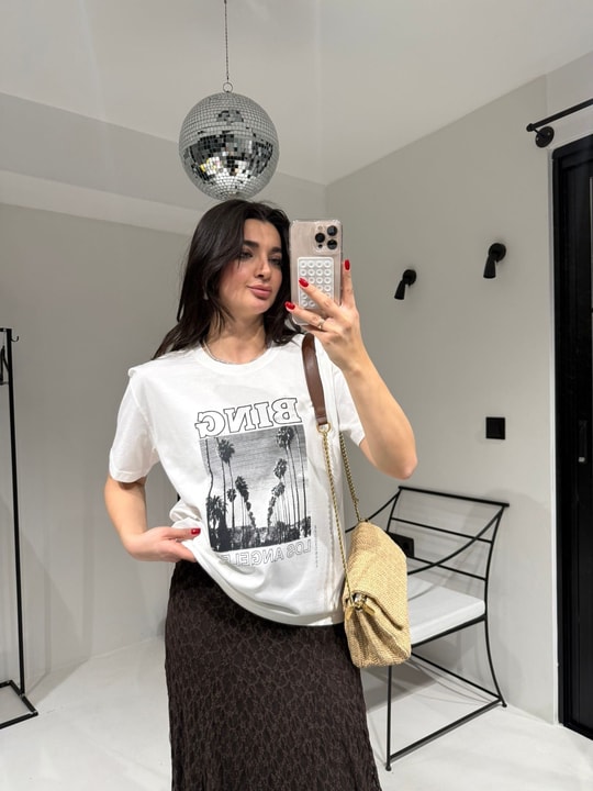 Ekru Los Angeles Baskılı Tişört