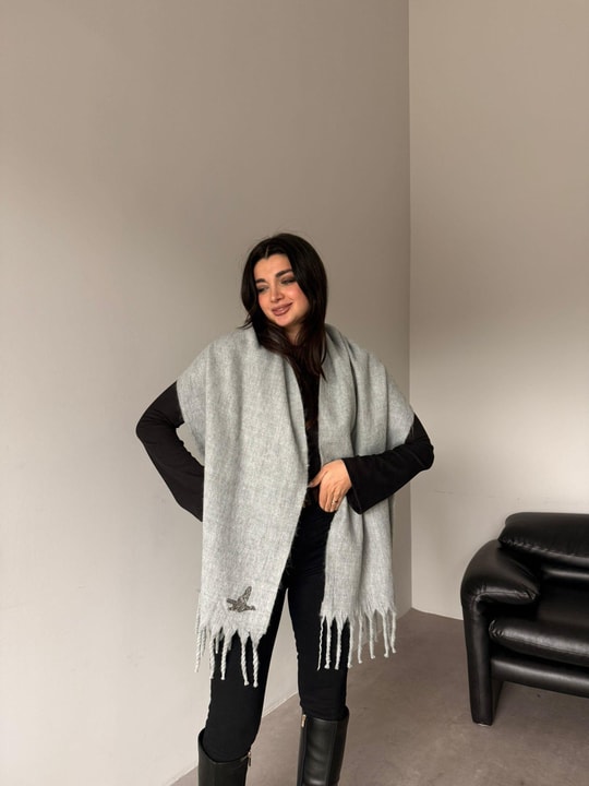 Gri Bird Detaylı Atkı