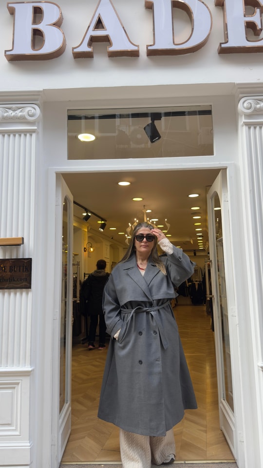 Gri Oversize Astarlı Yumuşacık Aren Trenç