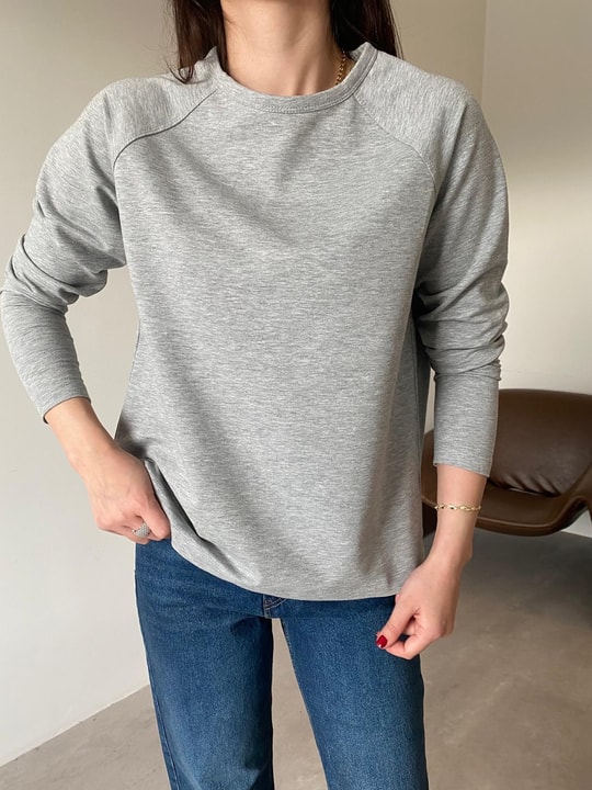 Gri Reglan Kol Basic Bluz