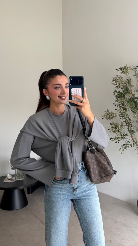 Gri Şallı Sweat 