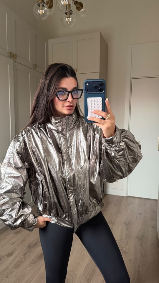 Gümüş Aura Bomber Ceket