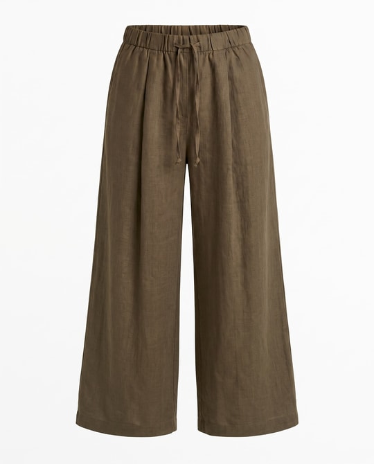 Haki Beli Lastikli Cepli Keten Pantolon