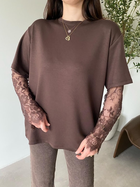 Kahve Dantelli Tişört Bluz