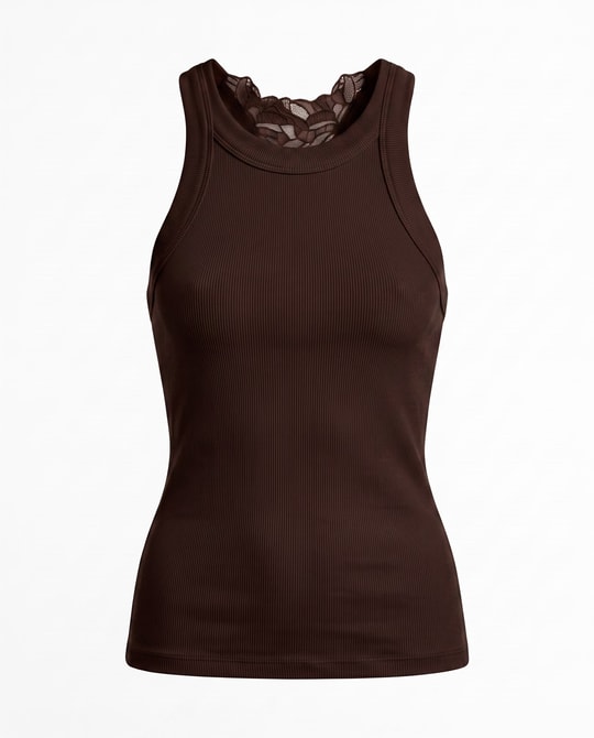 Kahve Halter Yaka Sırtı Dantelli Bluz