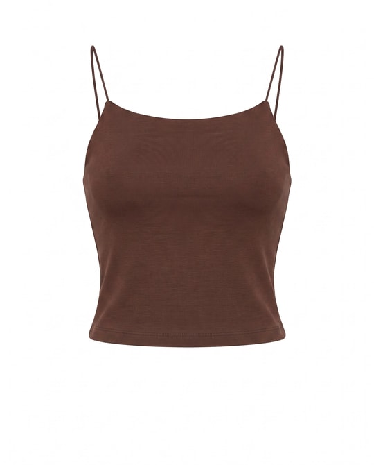 Kahve İp Askılı Crop (42 Cm)
