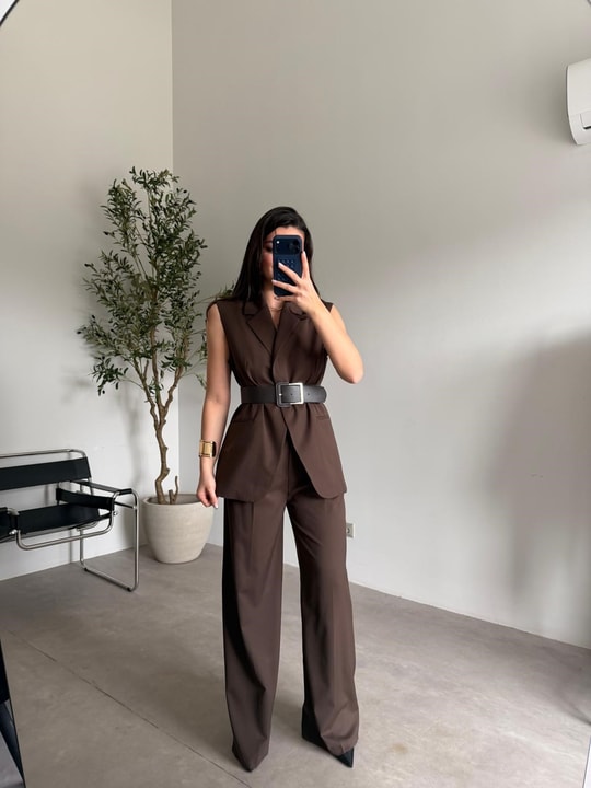 Kahve Premium Kalite Yelek Pantolon Takım