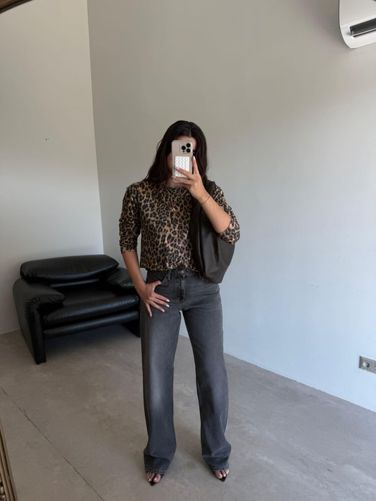 Koyu Gri Yüksek Bel Straight Scarlett Jean