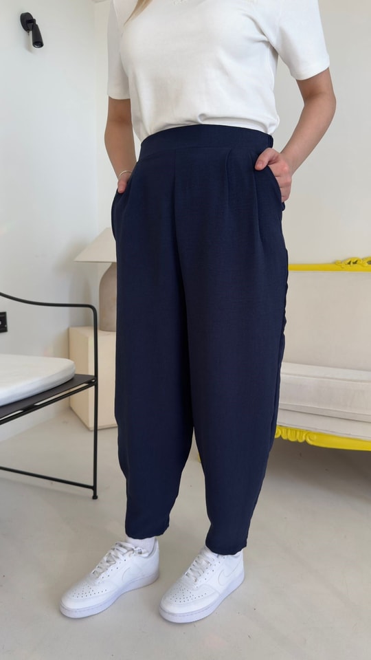 Lacivert Ayrobin Şalvar Pantolon