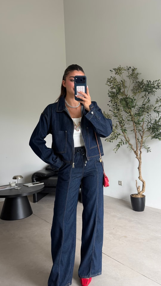 Lacivert Ceketli Denim Takmı