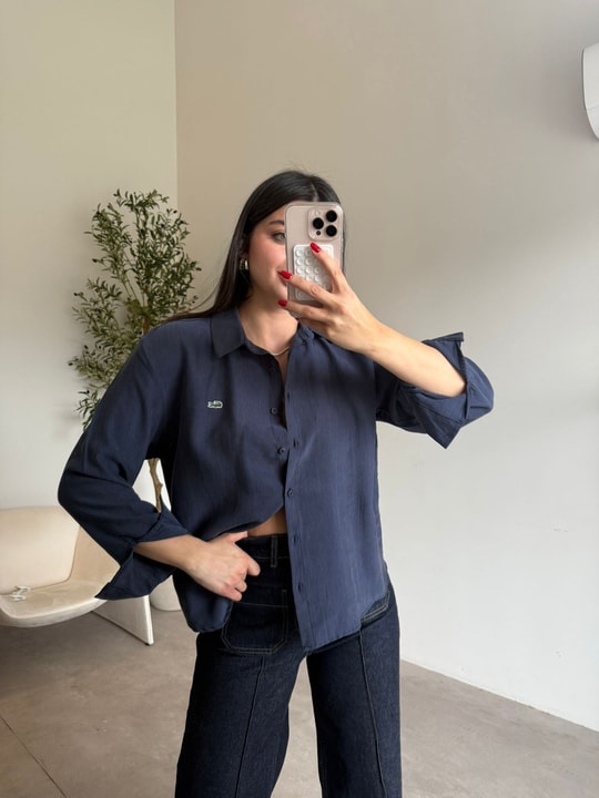 Lacivert Logolu Basic Gömlek