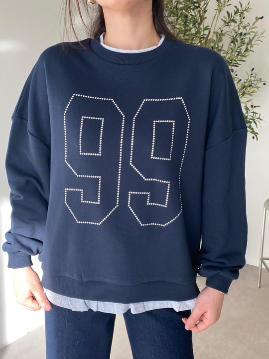 Lacivert Taşlı Sweat